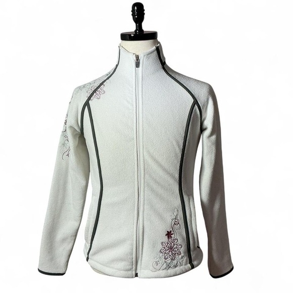 Eddie Bauer Jackets & Blazers - Eddie Bauer Fleece Jacket Womens M White Floral Embroidered‎ Full Zip
